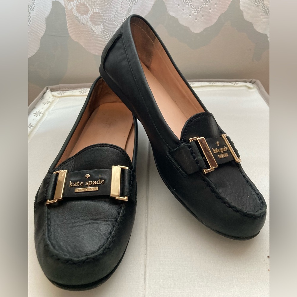Kate Spade Black Loafers with Gold Accents